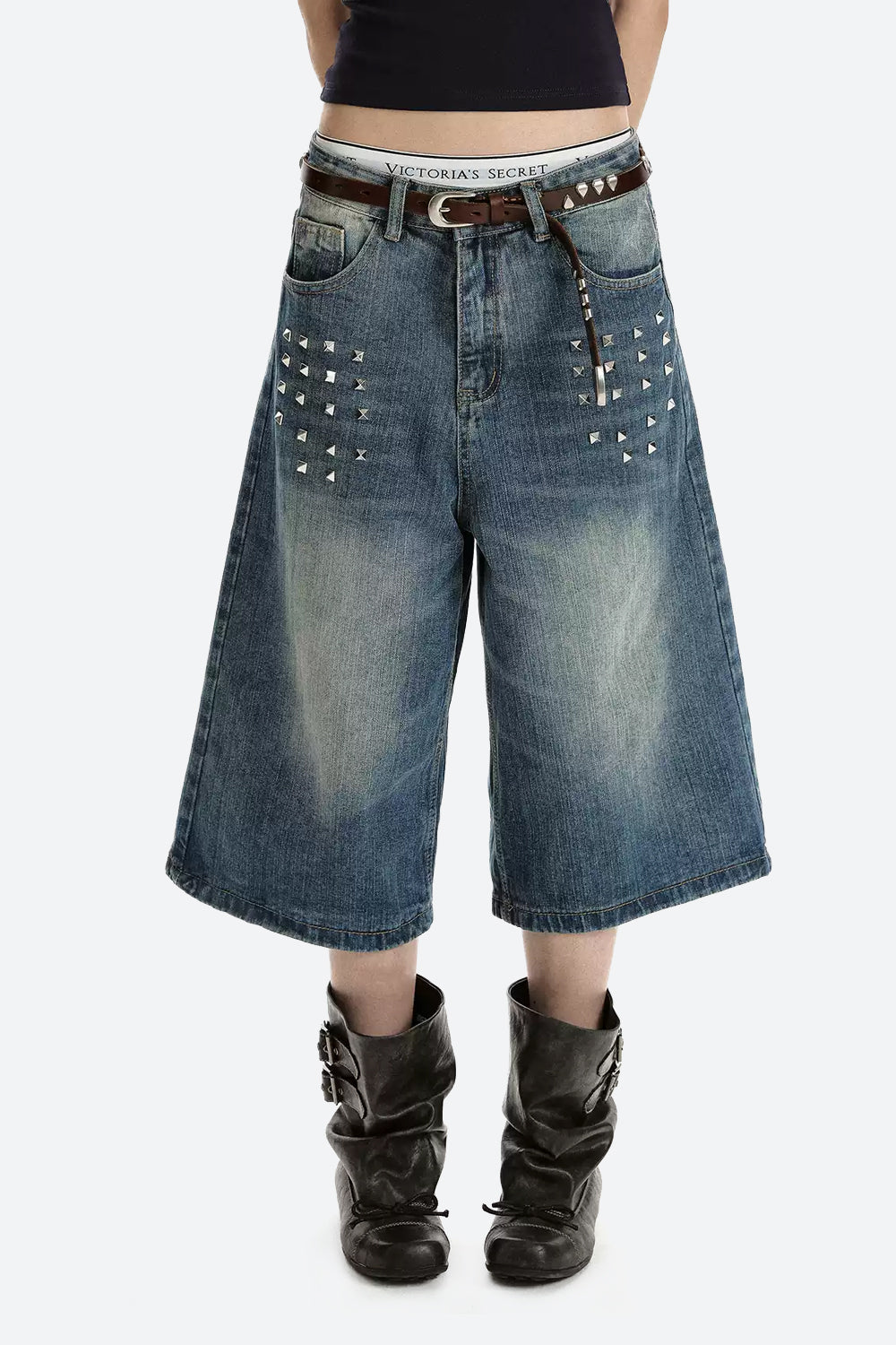 Studded Cropped Denim Pants