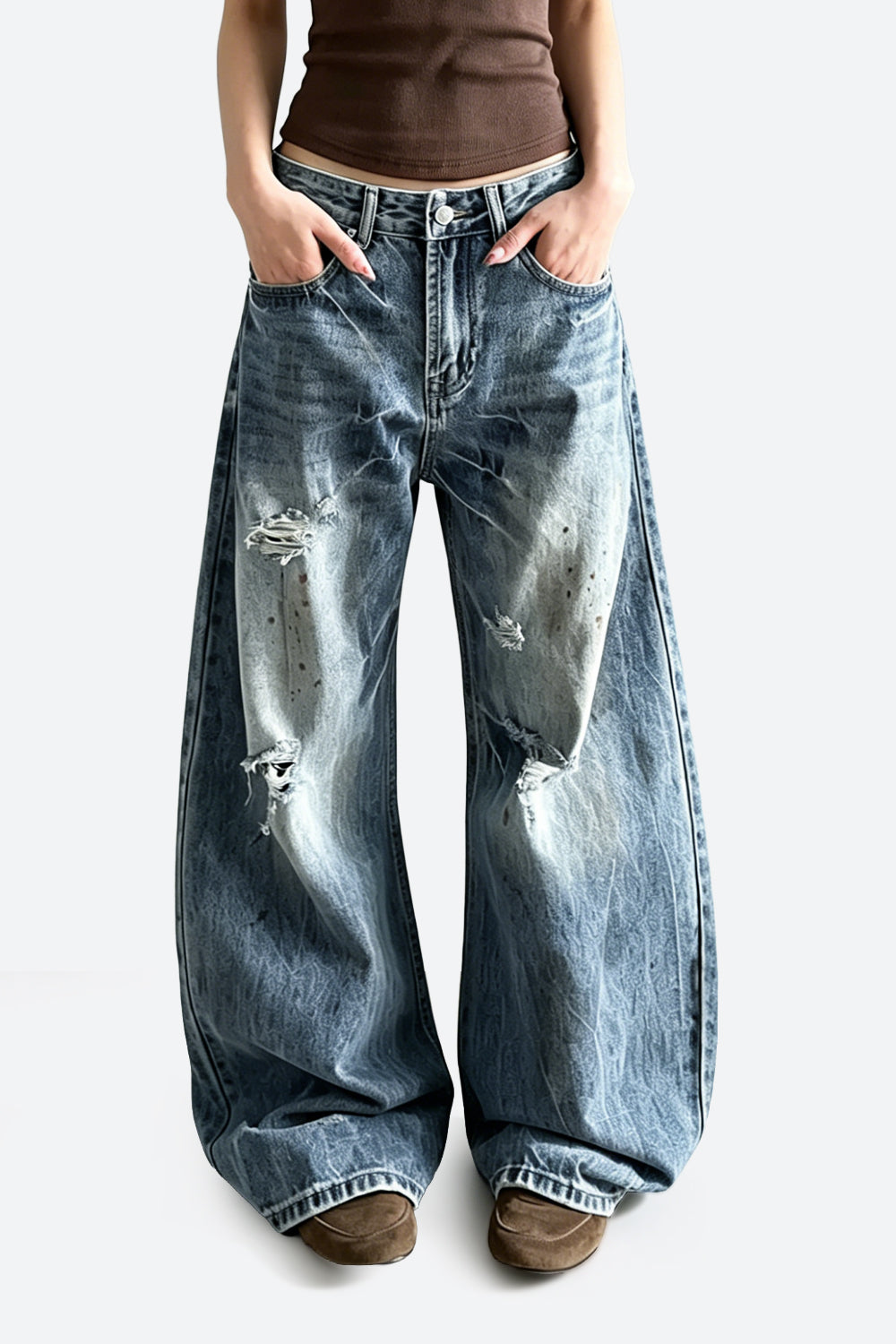 Cracked Wash Distressed Jeans