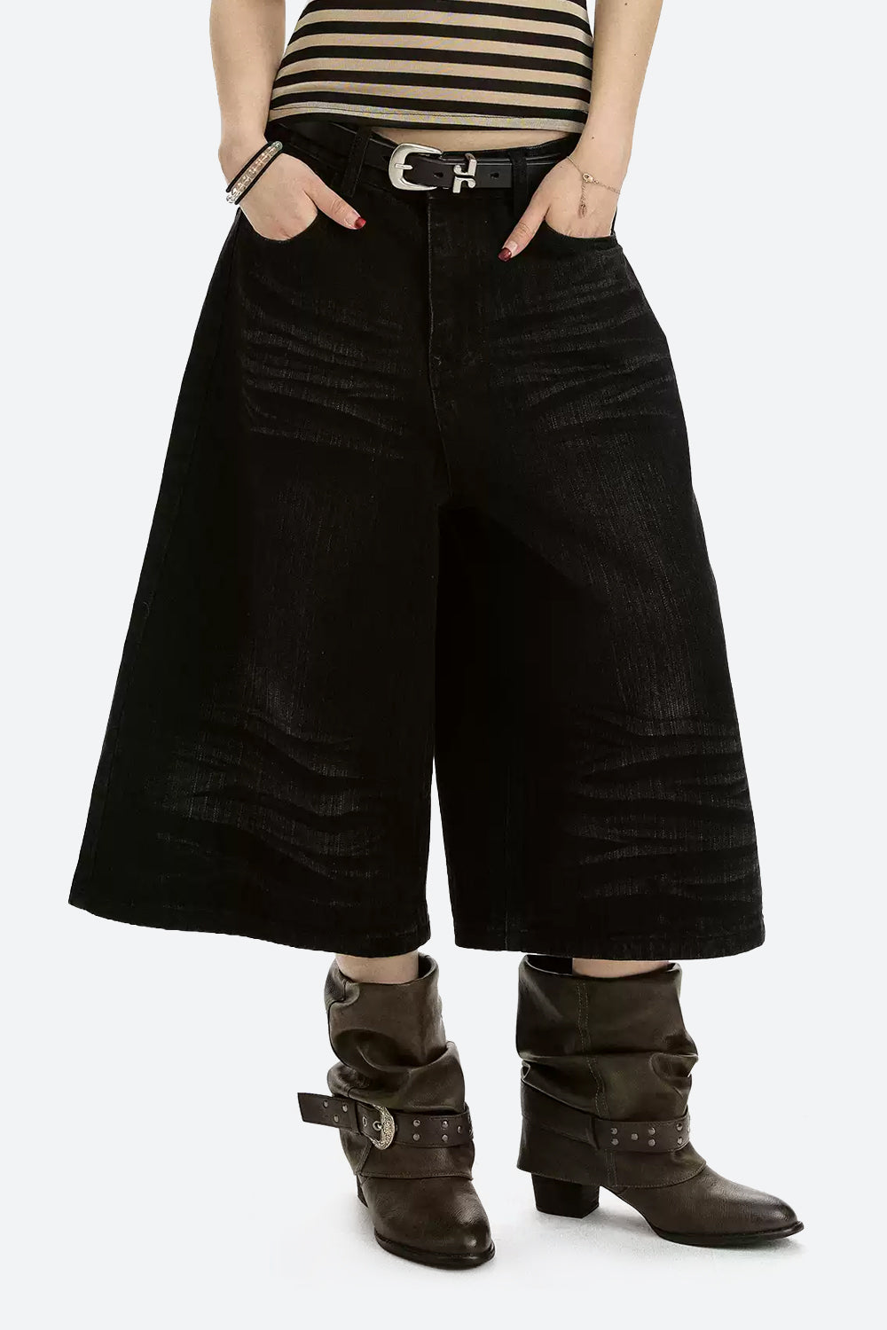 Vintage Washed Cropped Wide Leg Jeans