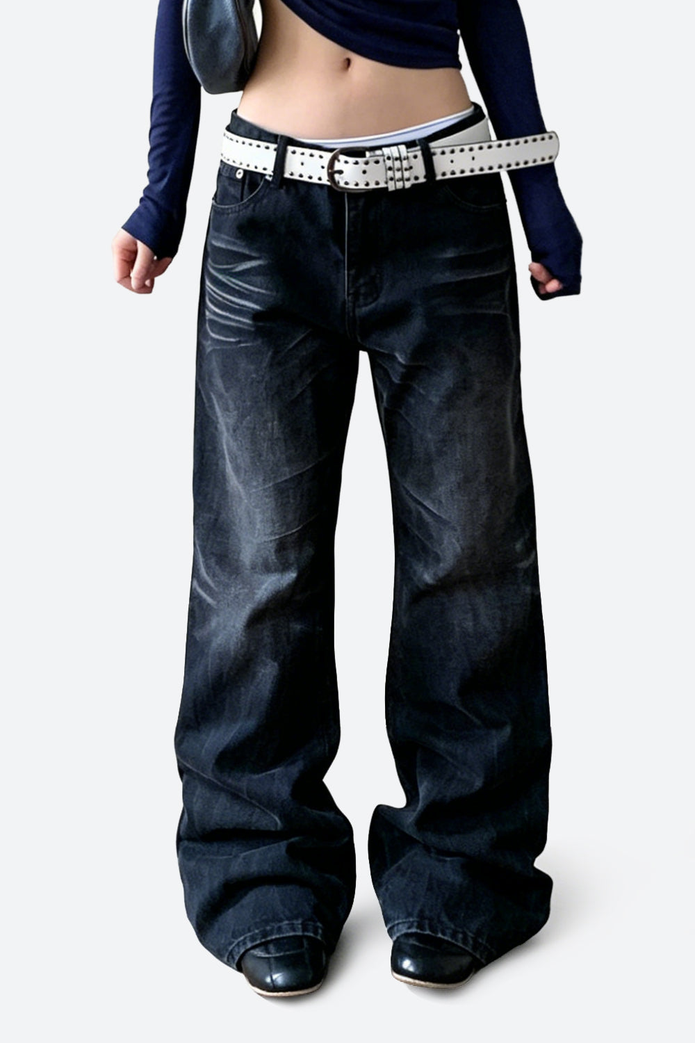 Whiskered Relaxed Flare Jeans