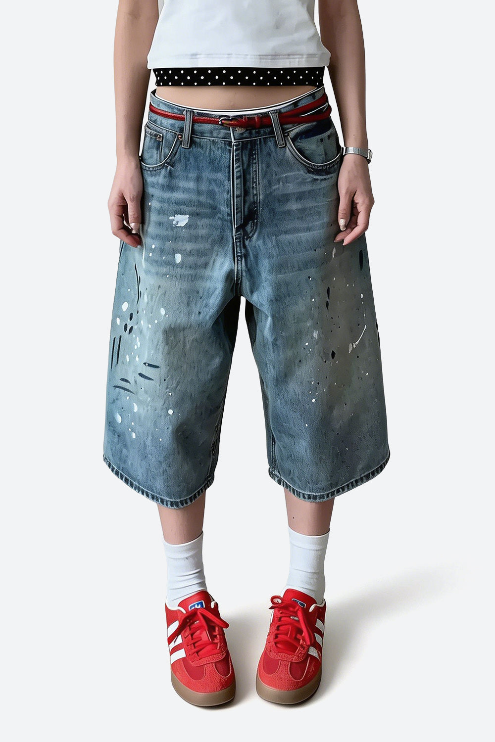 Paint Splatter Cropped Baggy Jeans