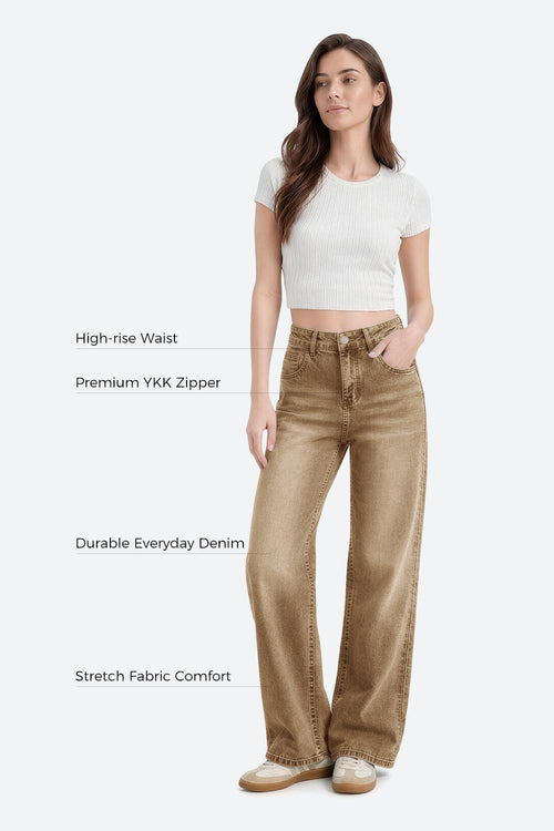 Afterlight Wide Straight Leg Jeans - Brown