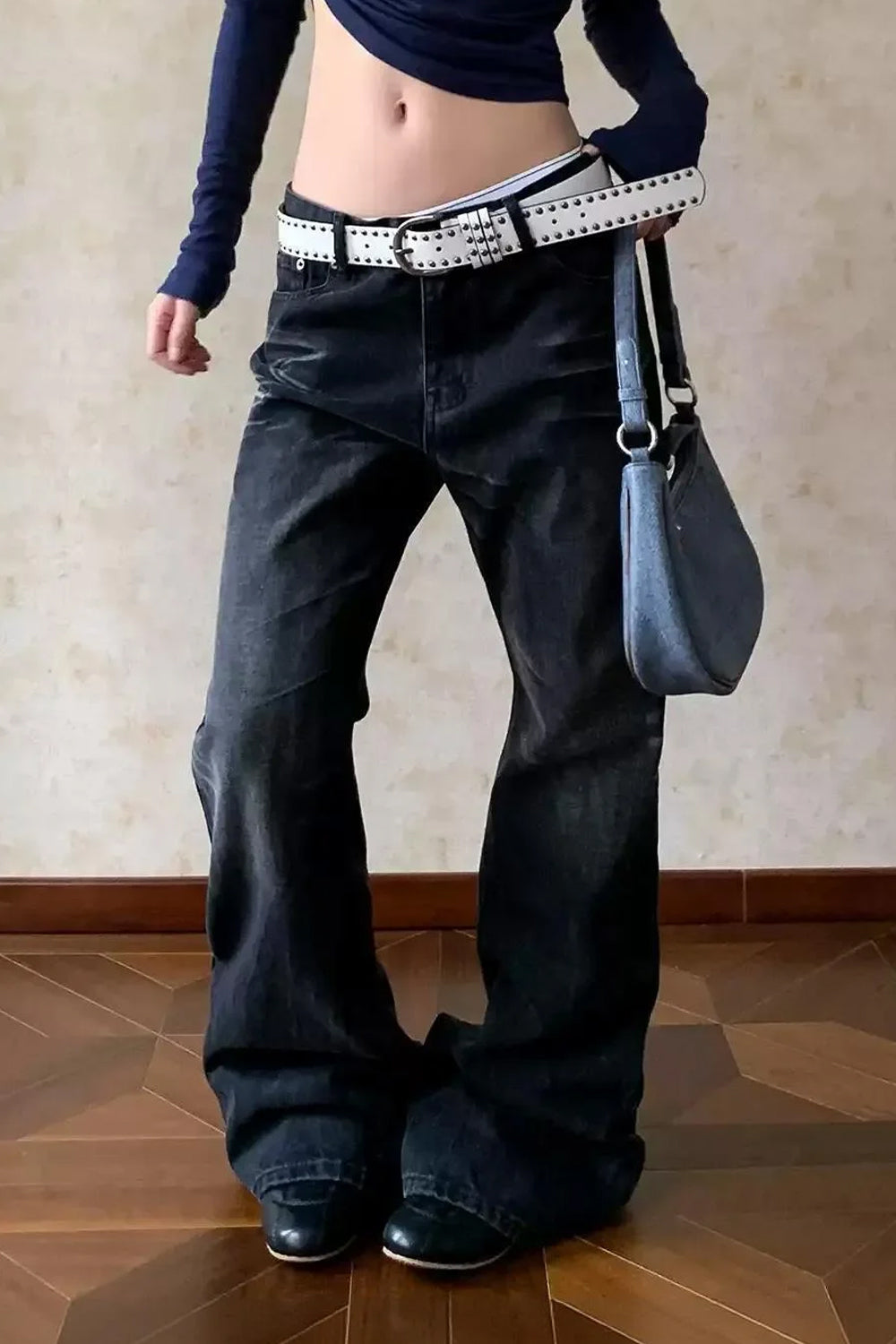 Whiskered Relaxed Flare Jeans