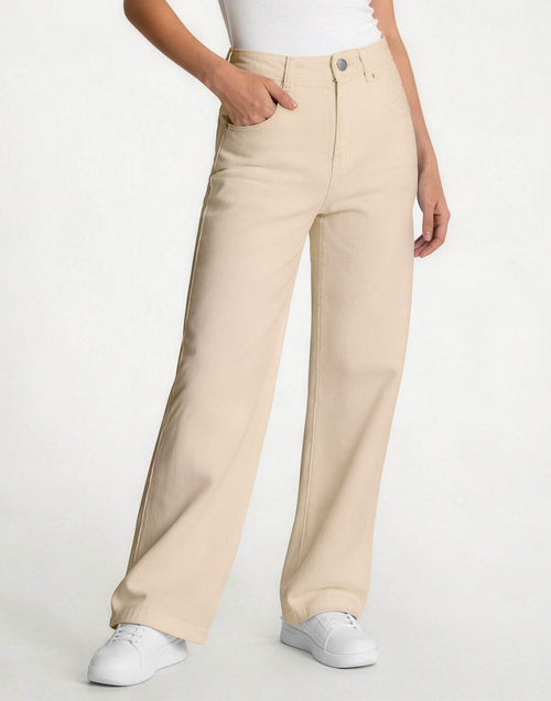 Afterlight Wide Leg Straight Women's Jeans - Beige