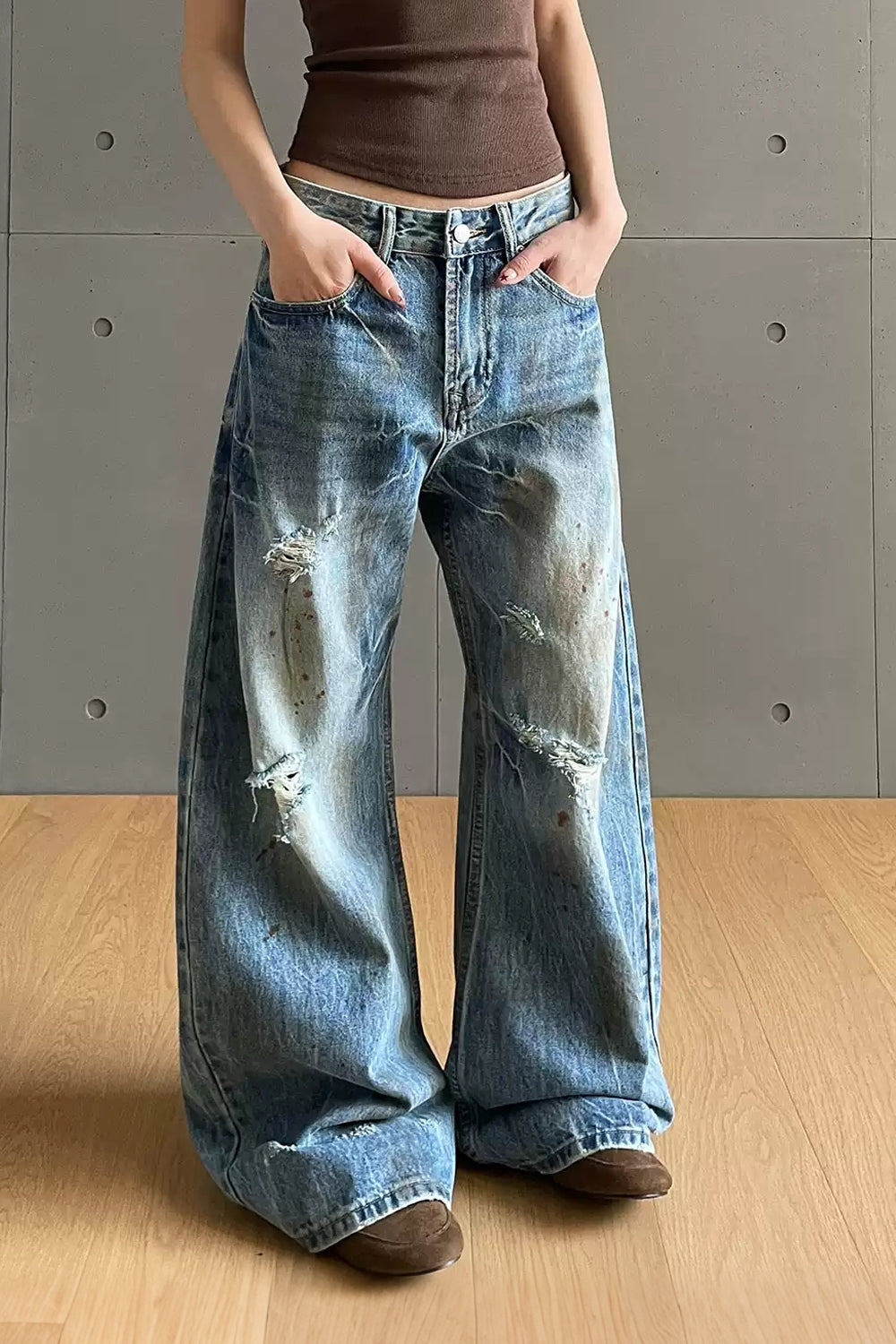 Cracked Wash Distressed Jeans