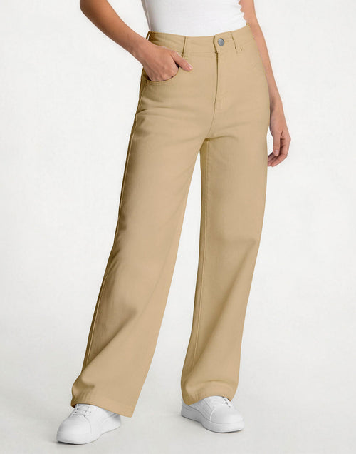 Afterlight Wide Leg Straight Women's Jeans - Apricot