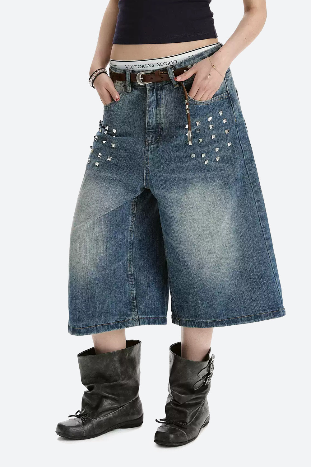 Studded Cropped Denim Pants