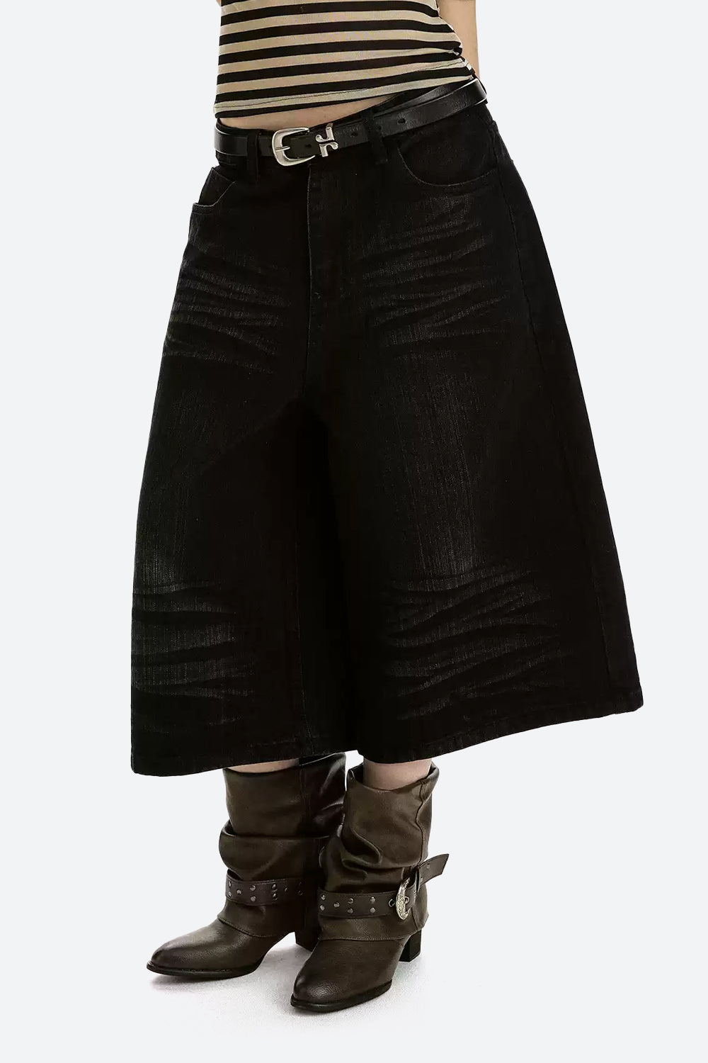 Vintage Washed Cropped Wide Leg Jeans