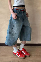 Paint Splatter Cropped Baggy Jeans