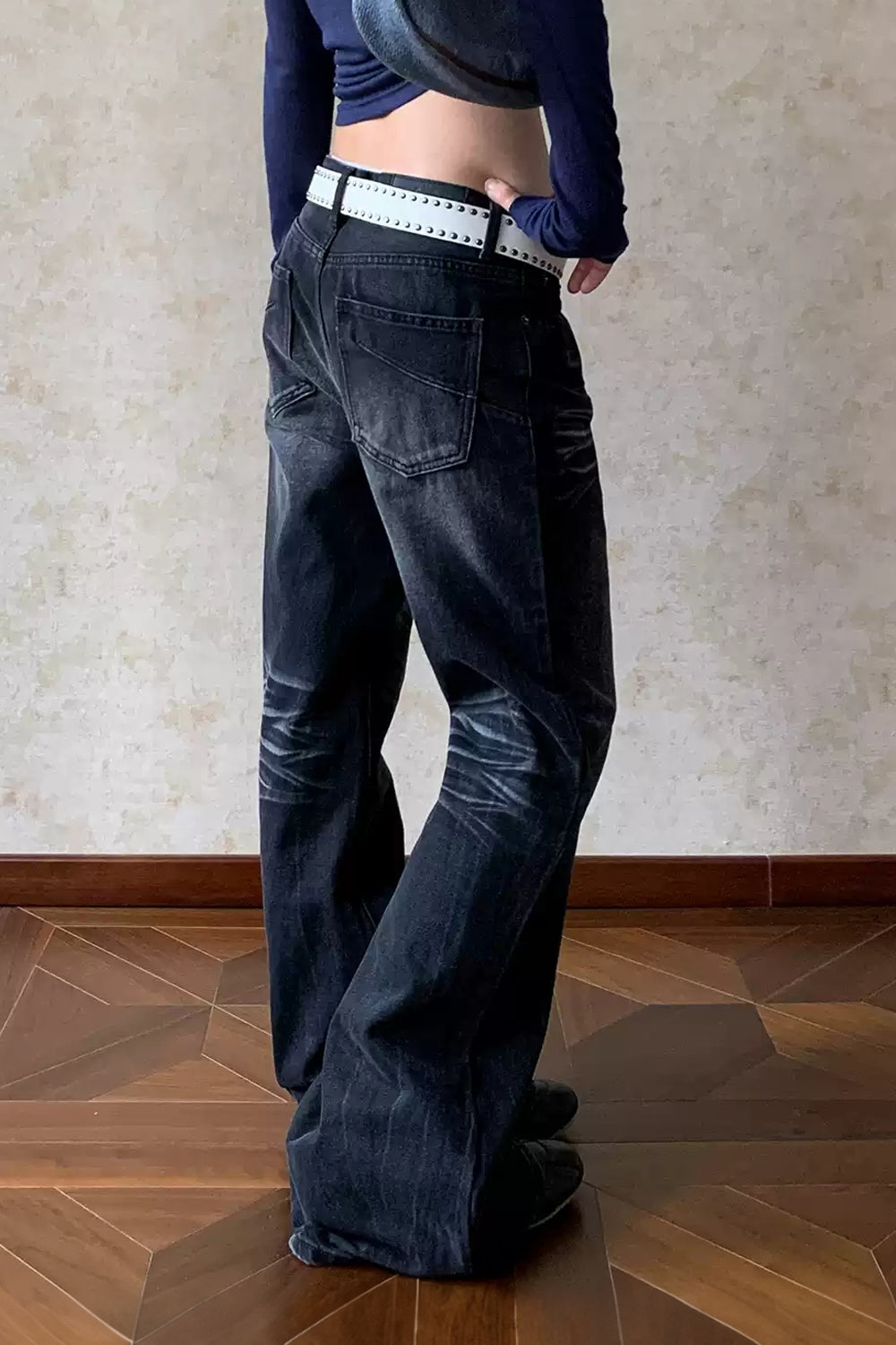 Whiskered Relaxed Flare Jeans