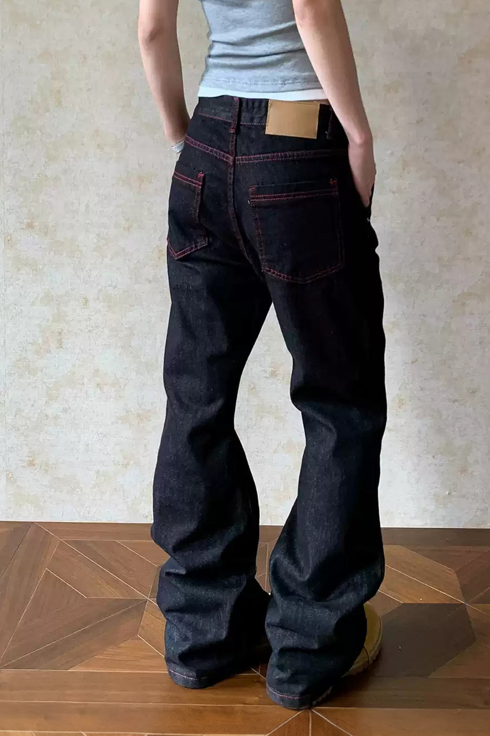 Contrast Stitch Relaxed Flare Jeans