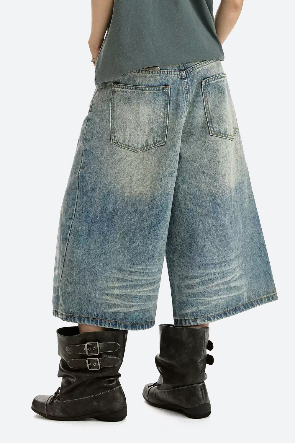 Vintage Washed Cropped Wide Leg Jeans