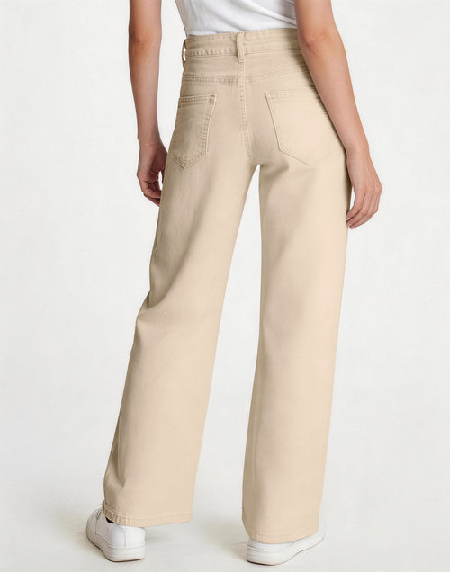 Afterlight Wide Leg Straight Women's Jeans - Beige