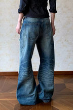 Faux Distressed Straight Leg Jeans