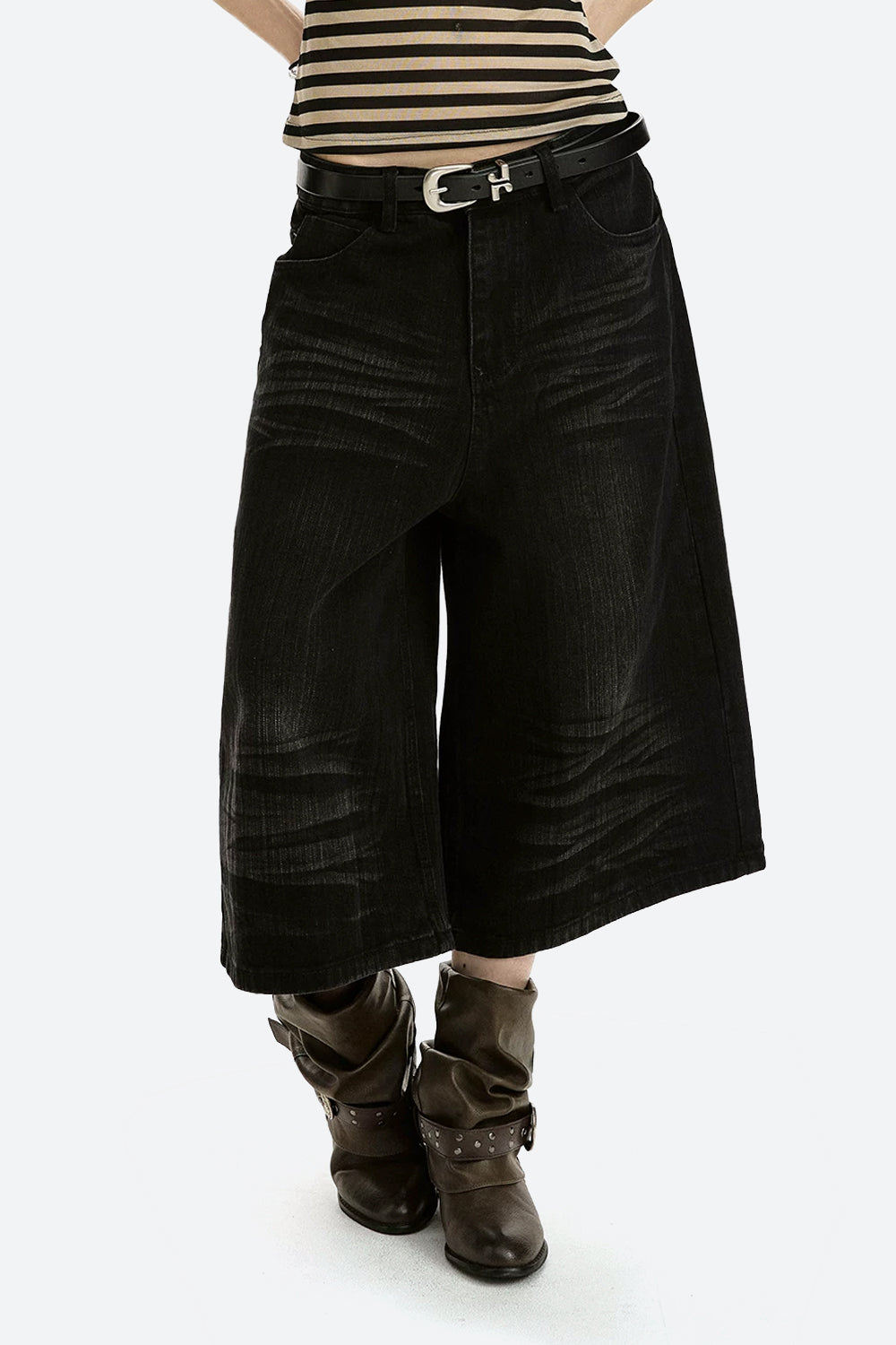 Vintage Washed Cropped Wide Leg Jeans