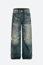 Faux Distressed Straight Leg Jeans