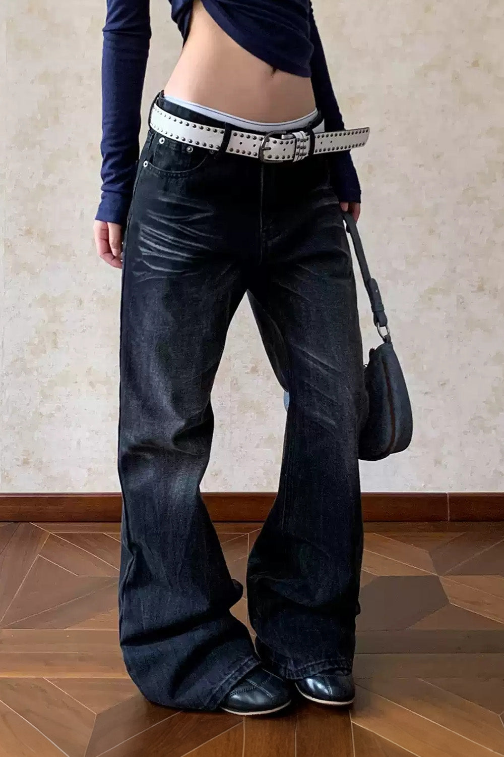 Whiskered Relaxed Flare Jeans