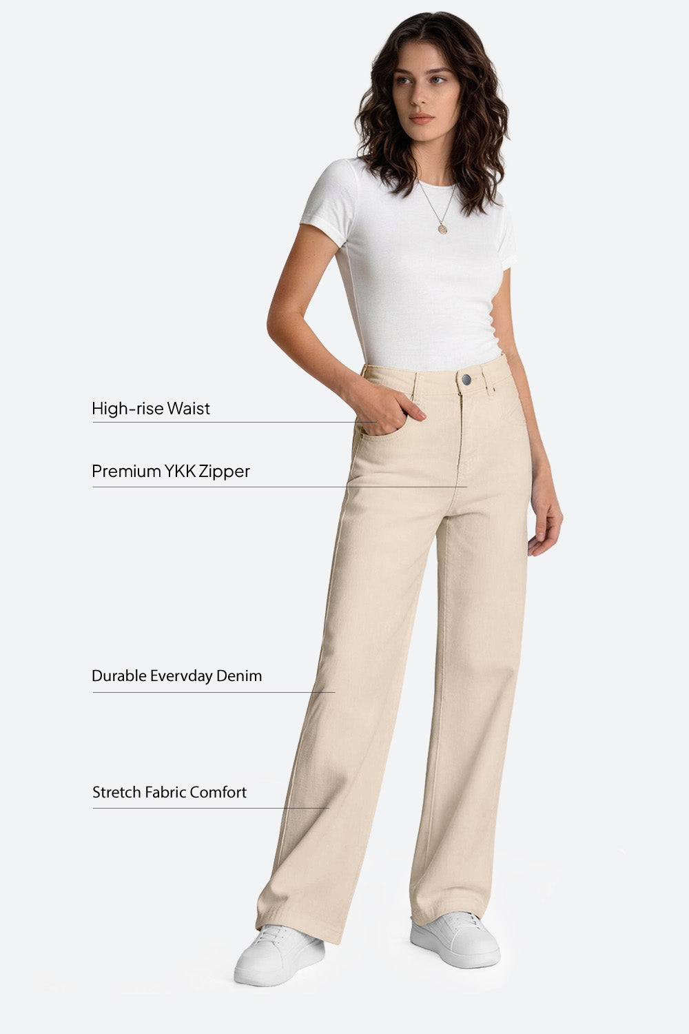 Mars Power Afterlight Wide Straight Leg Jeans - Beige