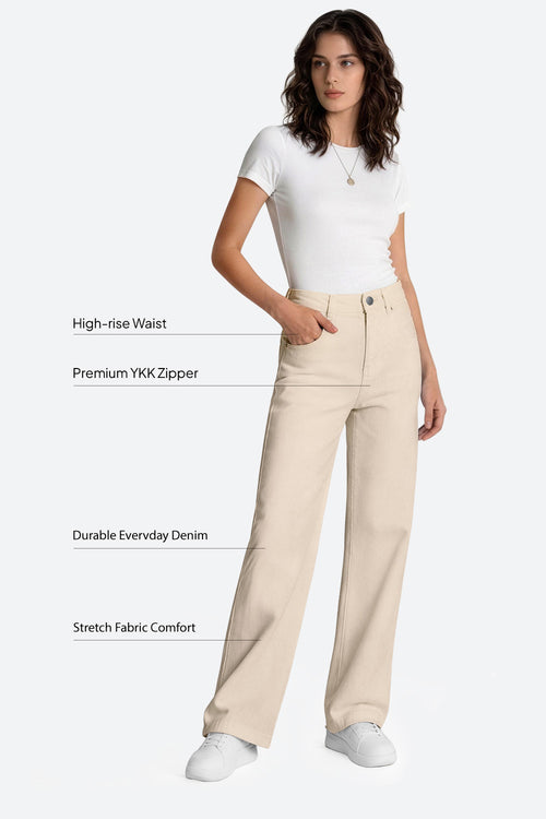 Mars Power Afterlight Wide Straight Leg Jeans - Beige