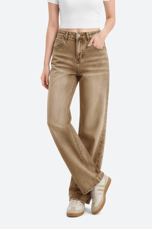 Mars Power Afterlight Wide Straight Leg Jeans - Brown