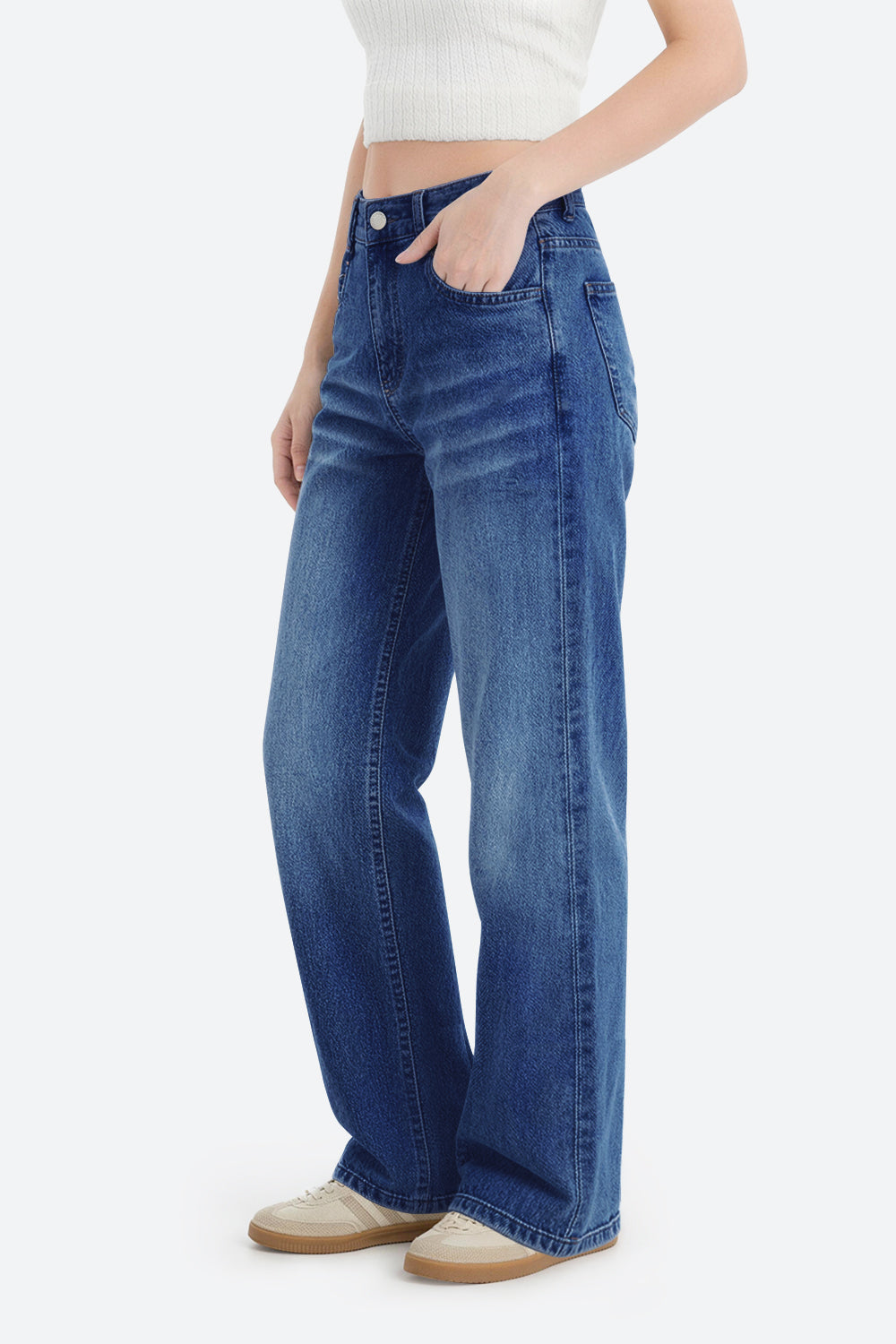 Mars Power Afterlight Wide Straight Leg Jeans - Dark Blue