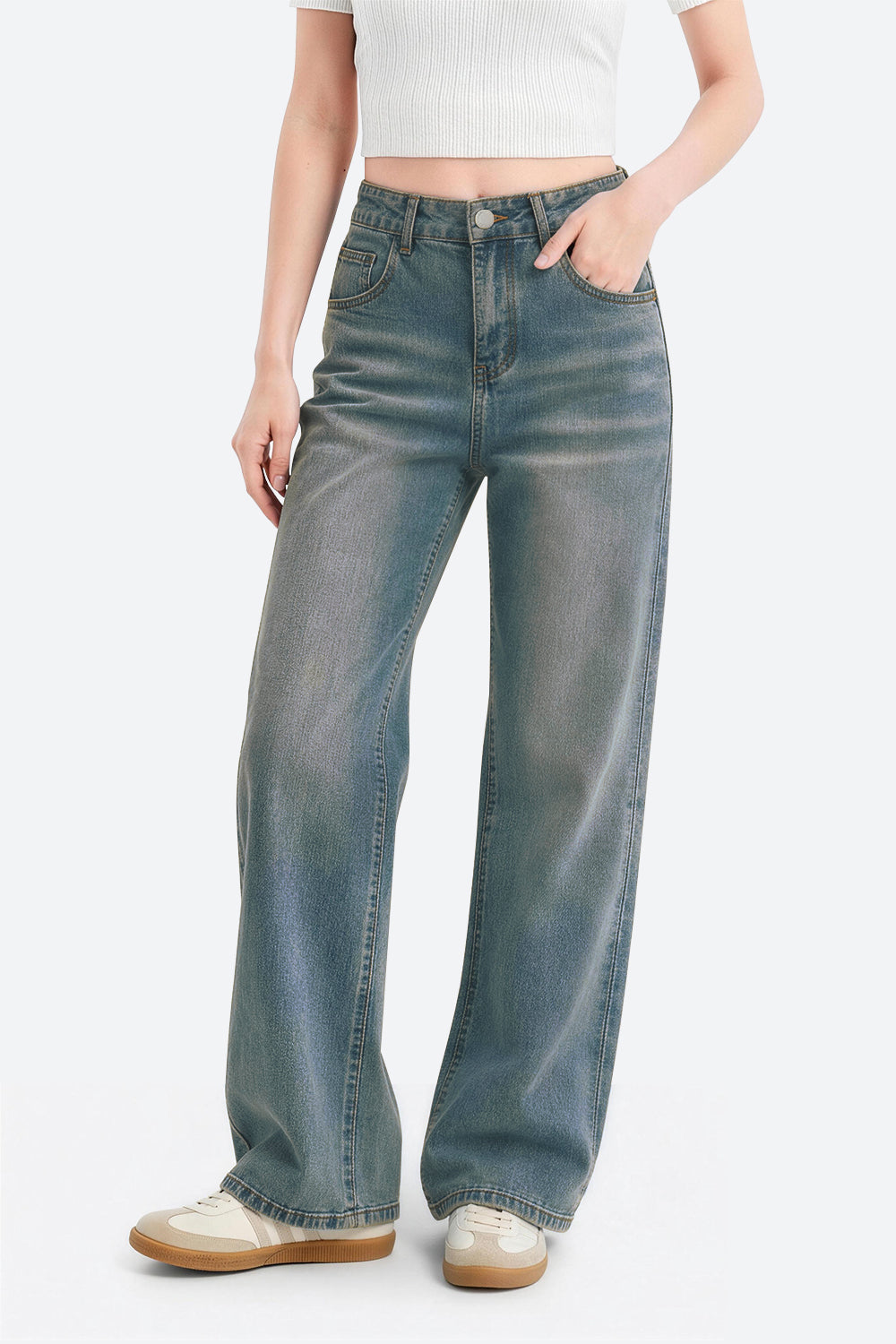 Mars Power Afterlight Wide Straight Leg Jeans - Dusk Blue