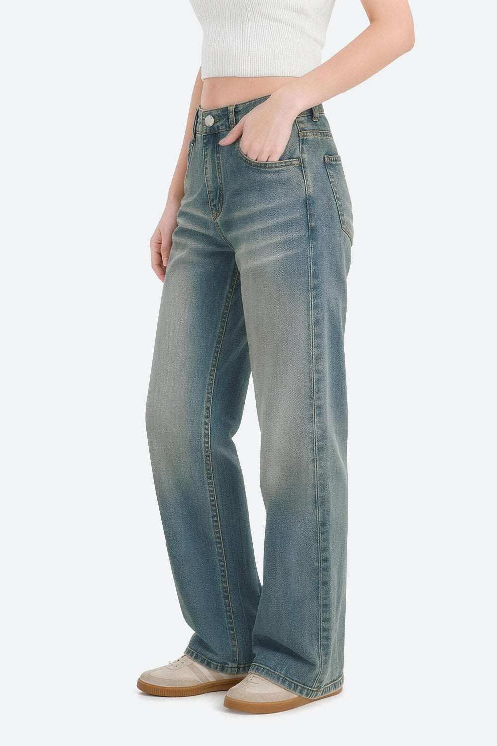 Mars Power Afterlight Wide Straight Leg Jeans - Dusk Blue