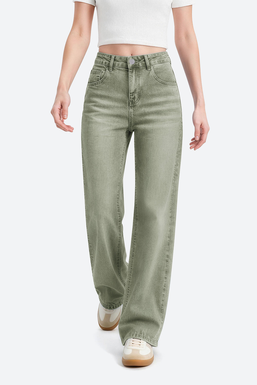 Mars Power Afterlight Wide Straight Leg Jeans - Green