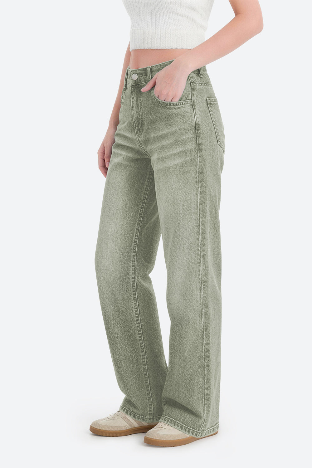 Mars Power Afterlight Wide Straight Leg Jeans - Green