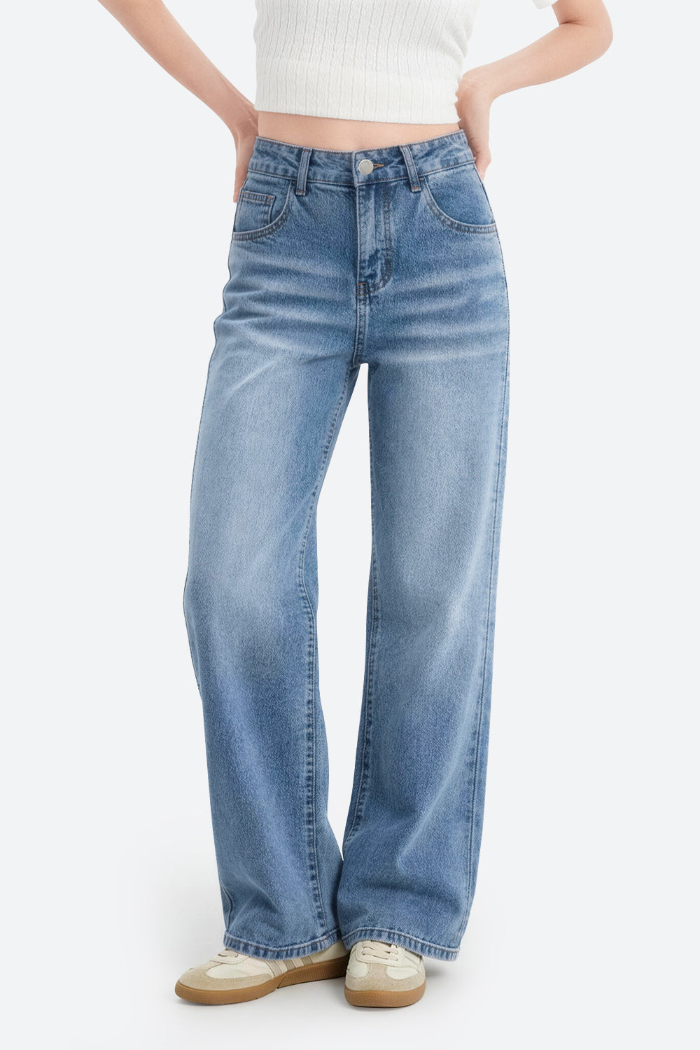 Mars Power Afterlight Wide Straight Leg Jeans - Light Blue