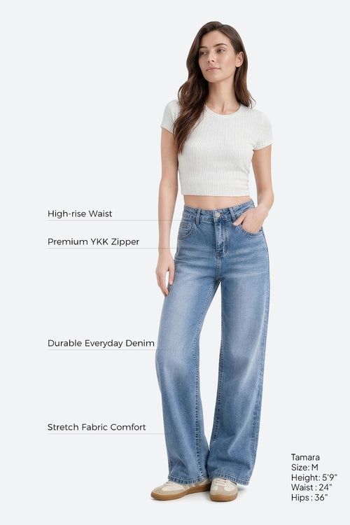 Mars Power Afterlight Wide Straight Leg Jeans - Light Blue