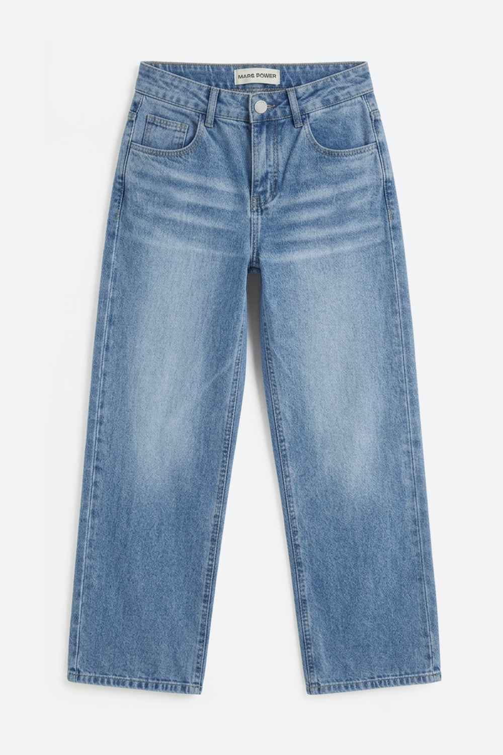 Mars Power Afterlight Wide Straight Leg Jeans - Light Blue