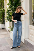Mars Power Afterlight Wide Straight Leg Jeans - Light Blue