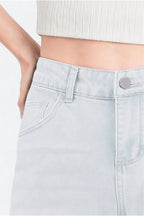 Women wearing sky blue wide leg stretch jeans