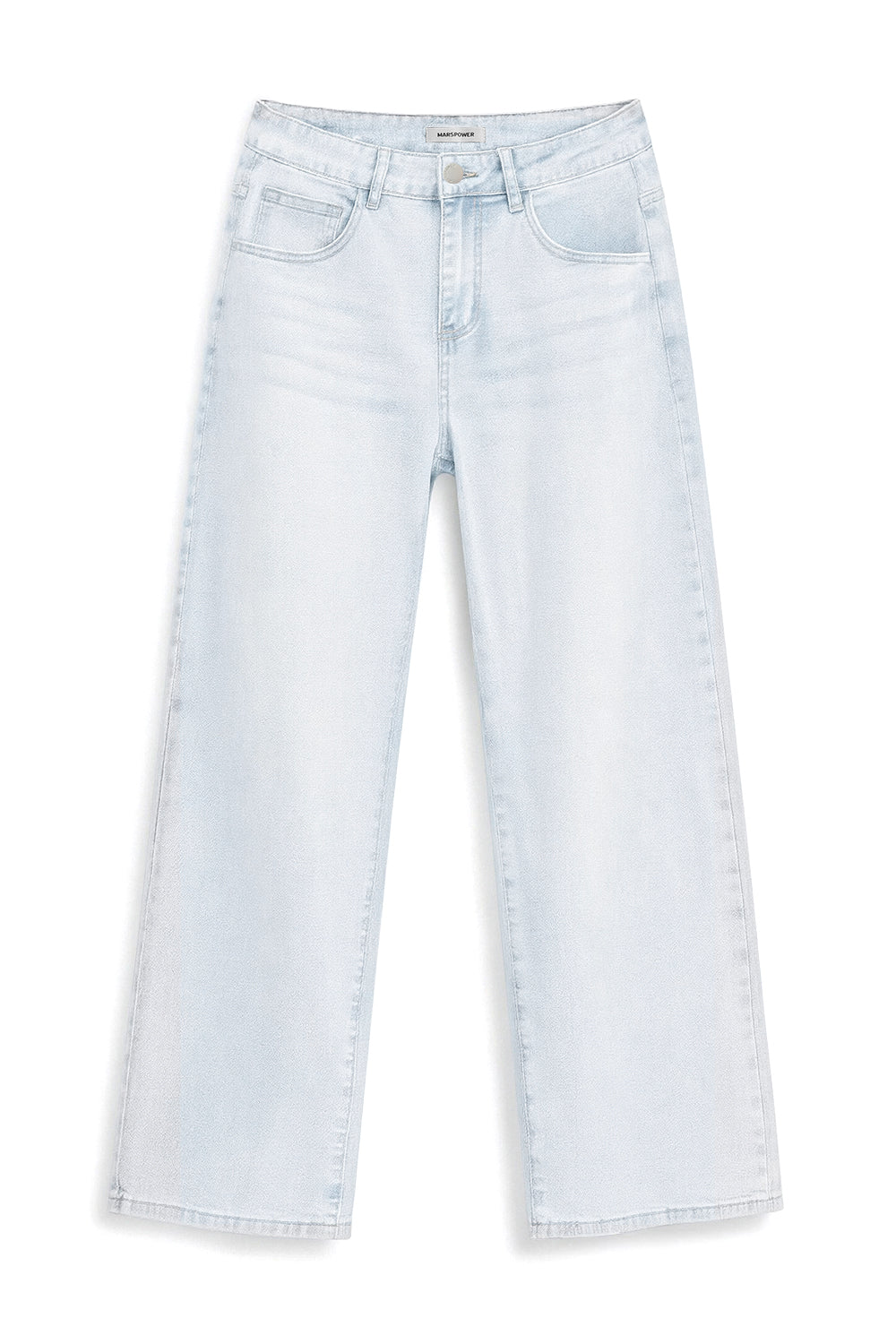 Women wearing sky blue wide leg stretch jeans