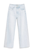 Women wearing sky blue wide leg stretch jeans