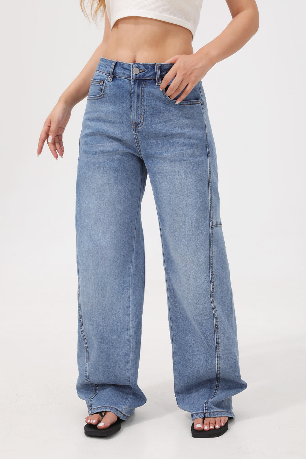 Mars Power Arc Curved barrel jeans for women in denim