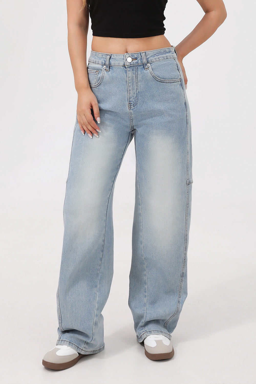 Mars Power Arc Curved barrel jeans for women in denim