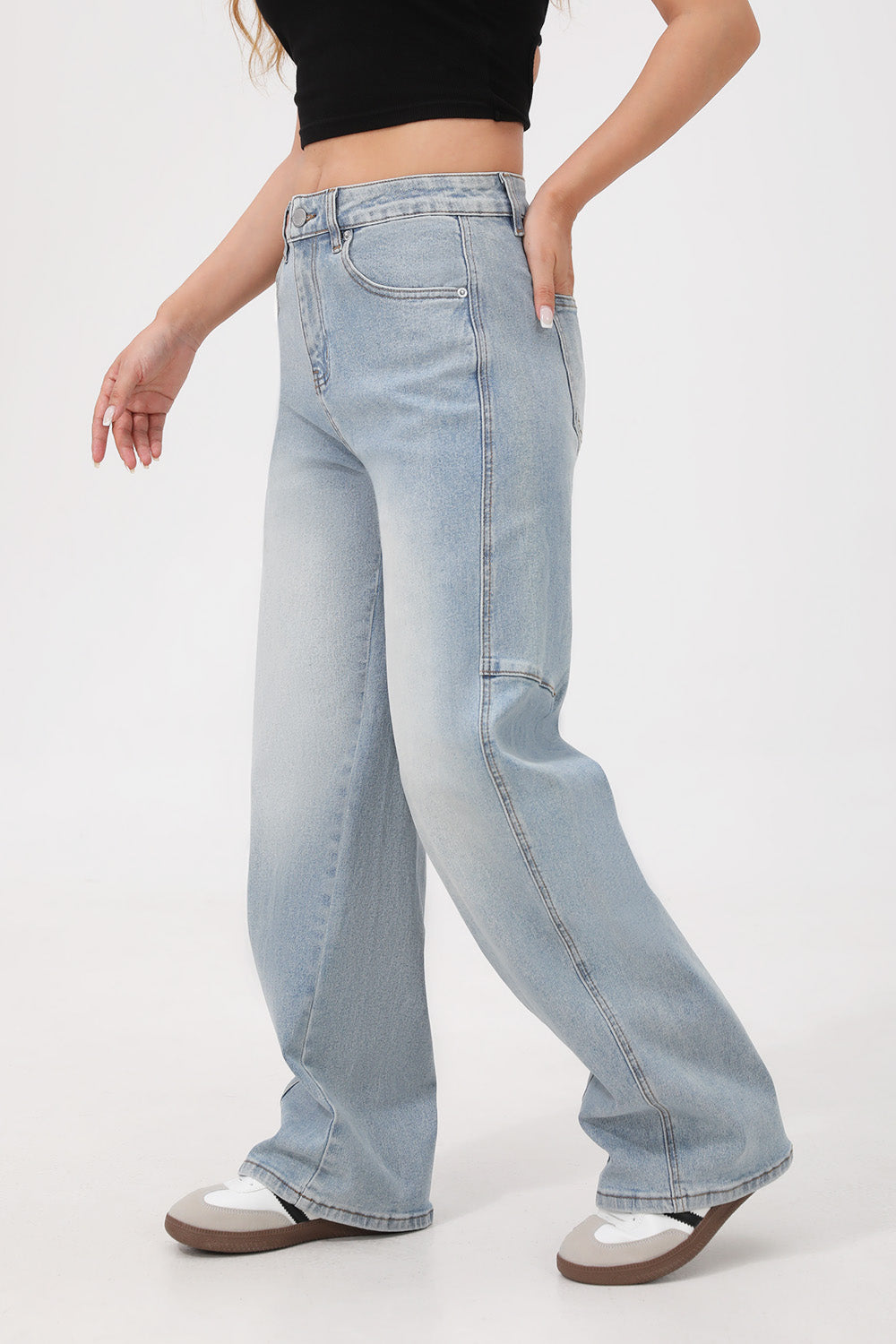 Mars Power Arc Curved barrel jeans for women in denim