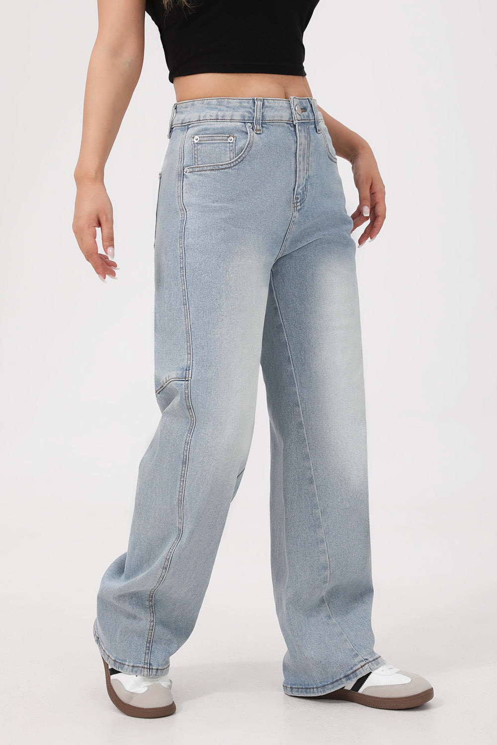 Mars Power Arc Curved barrel jeans for women in denim